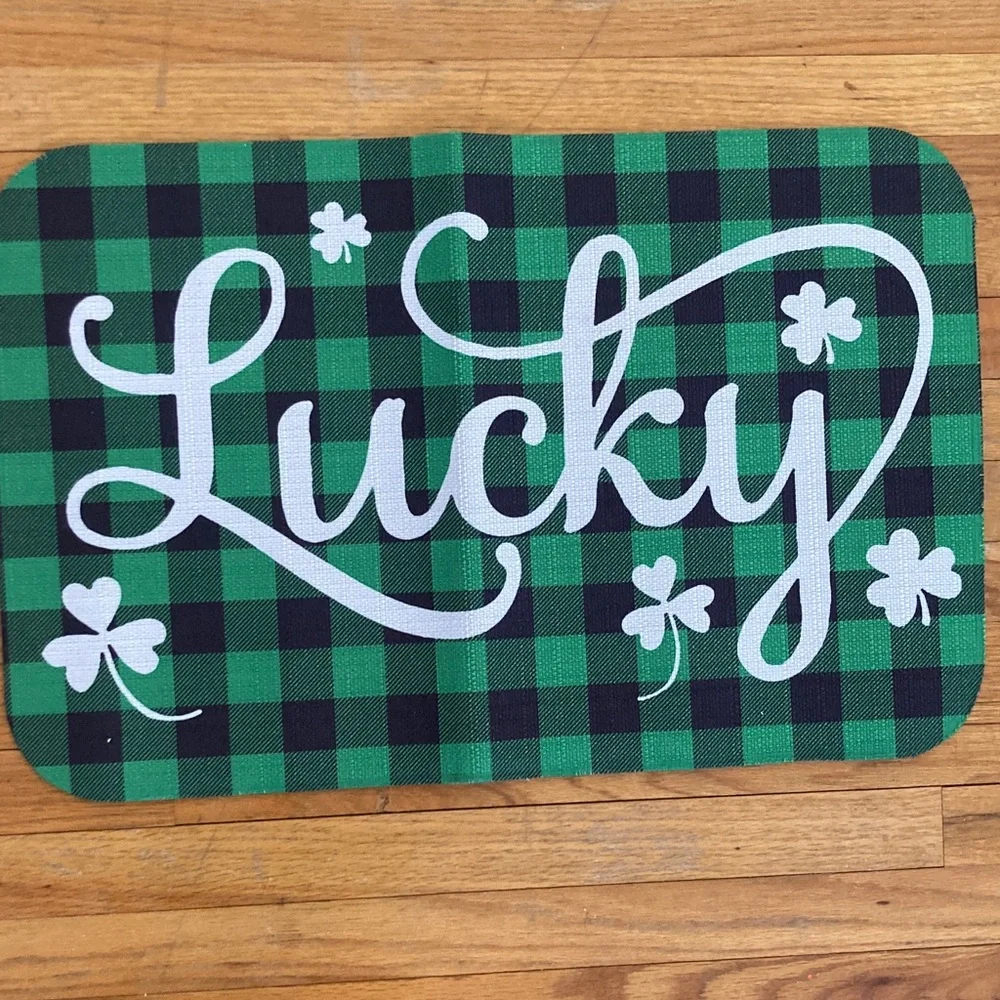 Plaid 'Lucky' Doormat Set - Green and Black Shamrock New Without Tags